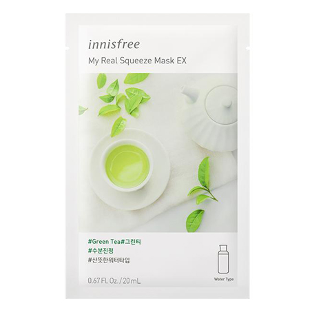 Innisfree My Real Squeeze Mask #Green Tea 20 ml มาส์กหน้าบำรุงผิว สูตรชาเขียว ช่วยมอบความชุ่มชื่นให้ผิวรู้สึกเย็นสบาย